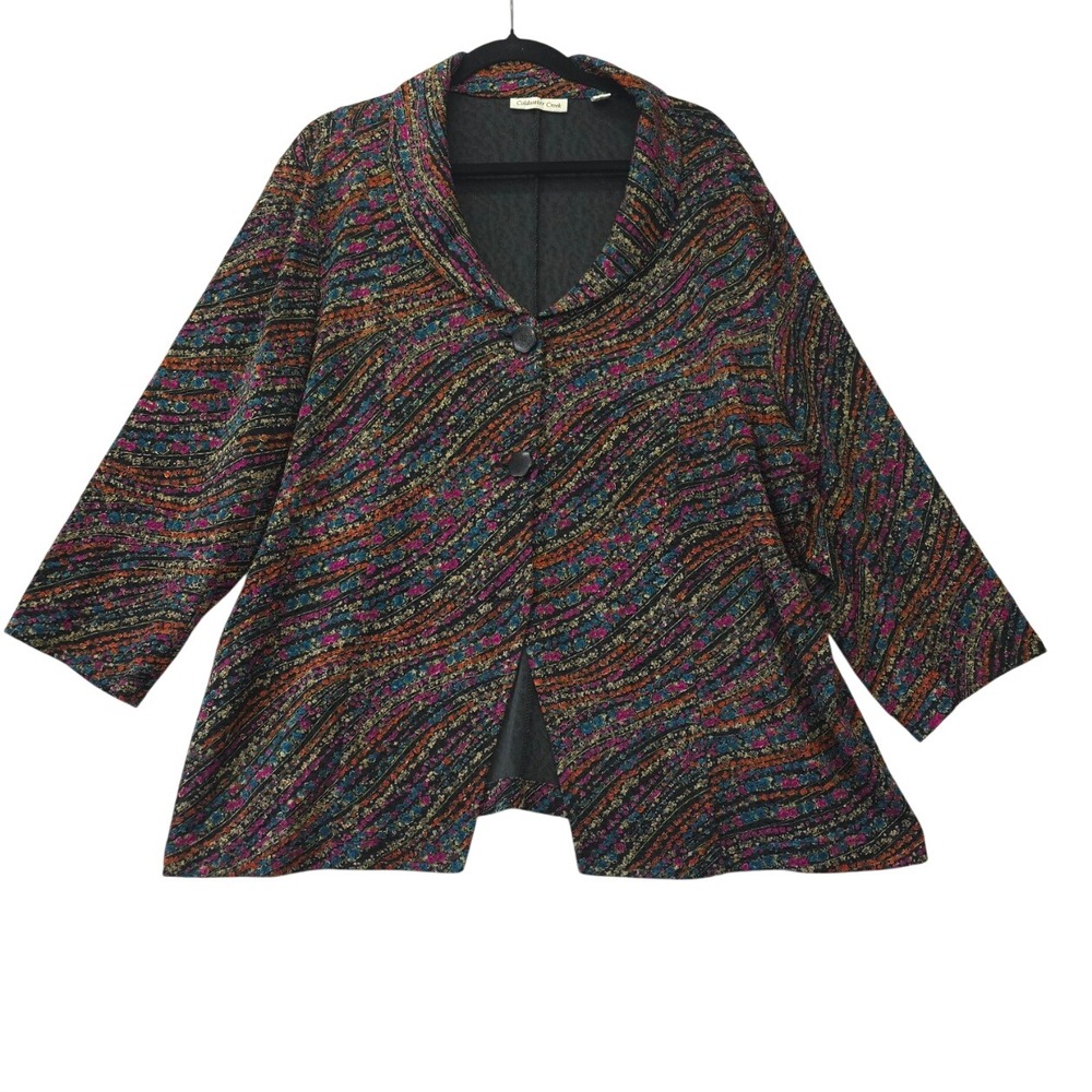 Coldwater Creek Multi Color Abstract Floral Cardigan Jacket Womens 3X 24W-26W